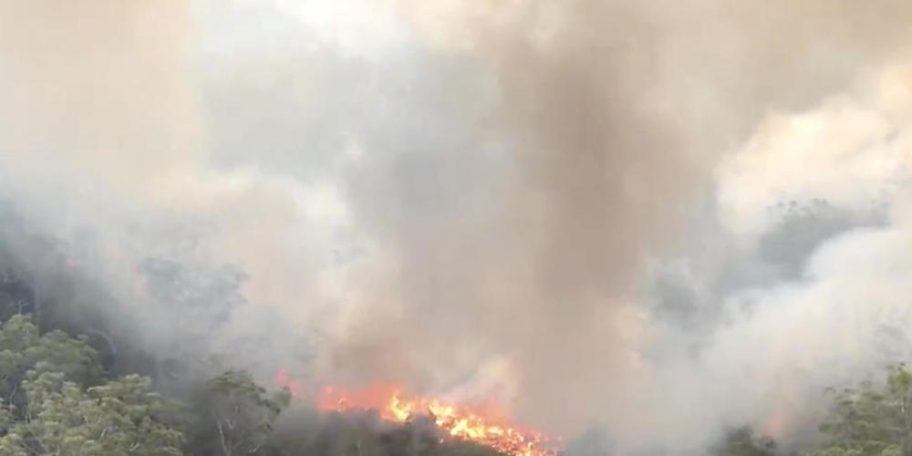 A supplied image obtained on Friday, December 4, 2020, of an aerial screen grab image of the K'gari (Fraser Island) fire captured on Wednesday, December 02, 2020. Tourists have been ordered to stay away from Queensland's world heritage-listed Fras...