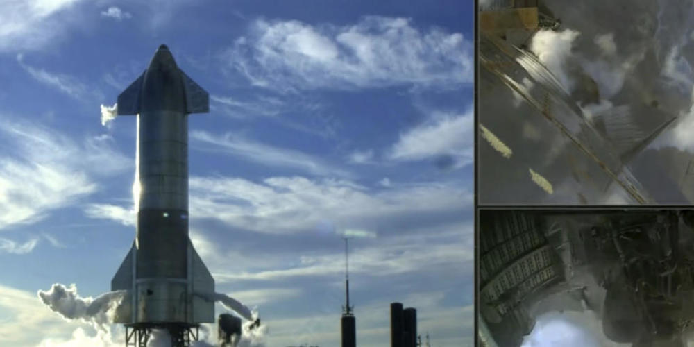 HANDOUT - Dieses Videostandbild, das auf der Twitter-Seite von SpaceX gepostet wurde, zeigt die Rakete «Starship» der Raumfahrt-Firma SpaceX kurz nach dem Abbruch eines Tests. Nur 1,3 Sekunden vor dem Start hat ein Problem mit dem Triebwerk zum Ab...