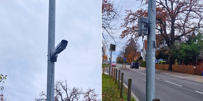 Kamerasystem zur Messung des Durchgangsverkehrs in einem Stadtteil Rapperswil-Jonas. Es erfasst das Fahrzeugkennzeichen.