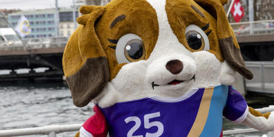 Das Maskottchen der Frauenfussball-EM posiert am See - am 2. Juli beginnt das Turnier. Zürich versteigert dafür die Autonummer "ZH 25".