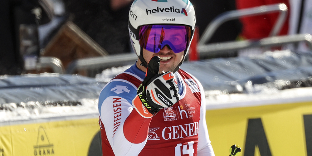 Urs Kryenbühl (Unteriberg) wird Dritter in der Abfahrt von Val d'Isère (Bild: Keystone).