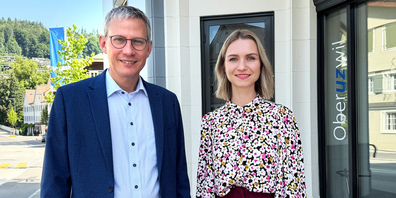 Gemeindepräsident Andreas Eisenring und Ratsschreiberin Sandra Wagner informierten über die strategische Ausrichtung der Gemeinde Oberuzwil.