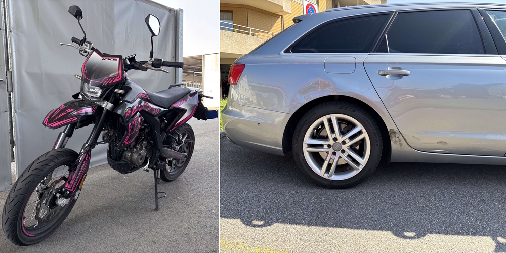 Beim Verkehrsunfall entstanden am Motorrad (l.) der 16-Jährigen und dem von ihr gestreiften Auto Sachschaden von rund 6'000 Franken..