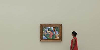 HANDOUT - Eine Frau betrachtet das Werk «A Caipirinha» der brasilianischen Künstlerin Társila do Amaral in einer Galerie in São Paulo. Foto: Handout/Bolsa del Arte/dpa - ACHTUNG: Nur zur redaktionellen Verwendung im Zusammenhang mit einer Berichte...