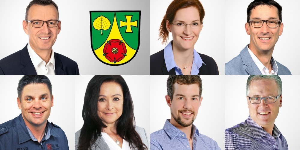 Dem Gemeinderat Eschenbach 2021–2024 gehören an: (o.v.l.n.r) Cornel Aerne, Karen Peier, Reto Gubelmann, (u.v.l.n.r.) Roman Rüegg, Ursula Riederer, Thomas Fäh und Marcel Rohner.