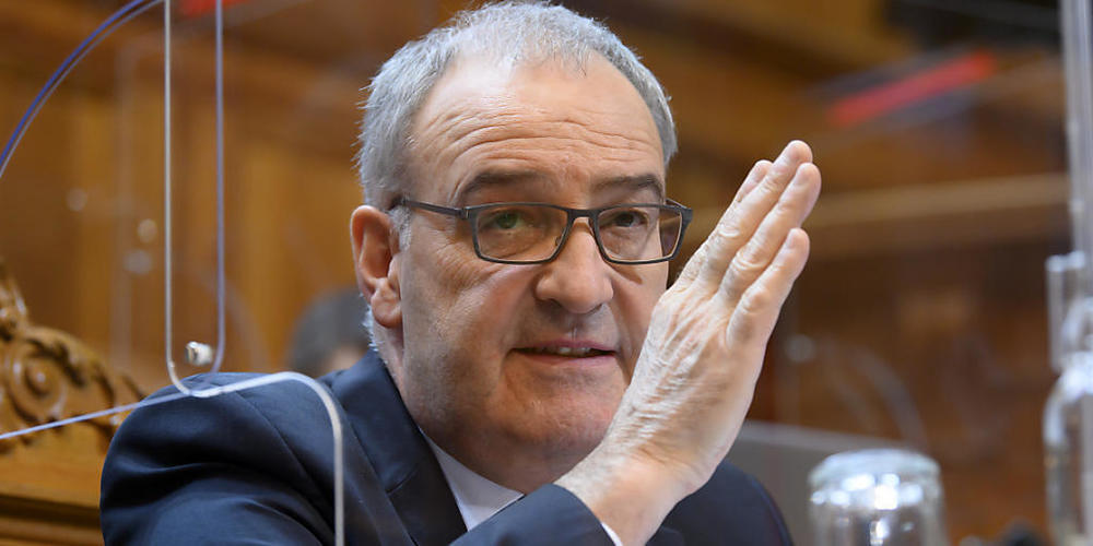 PARLAMENT, STAENDERAT, WINTERSESSION, SESSION, CAPTION CORRECTION: Bundesrat Guy Parmelin spricht waehrend der Wintersession der Eidgenoessischen Raete, am Dienstag, 15. Dezember 2020 im Staenderat in Bern. (KEYSTONE/Anthony Anex) Geo-Information:...