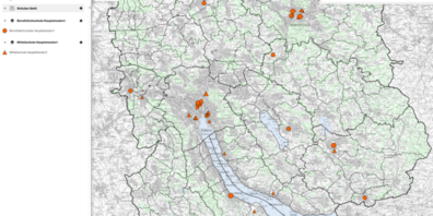 Ausschnitt aus der GIS-Browser Karte zu den Schulen der Sekundarstufe II. 
