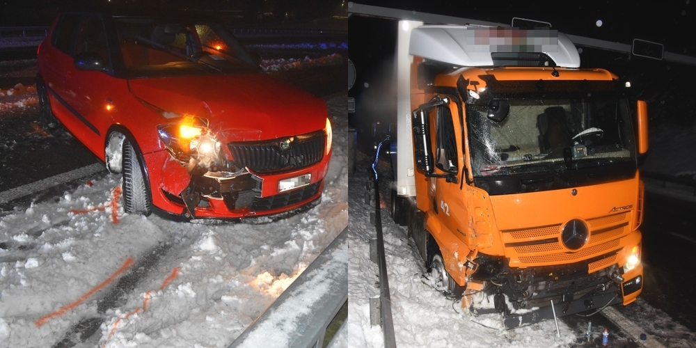 Zwei der seit Dienstagnachmittag im Kanton St.Gallen bei Schnee und Eis verunfallten Fahrzeuge.