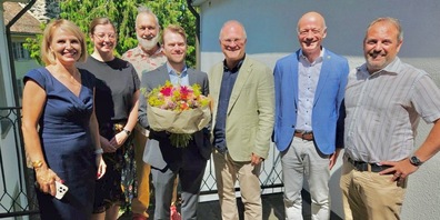 Die Grossrats-Fraktion der GLP Thurgau zusammen mit dem frisch gewählten Verwaltungsrichter Stephan Zlabinger. Von links: Nicole Zeitner, Celina Hug, Marcel Preiss, Stephan Zlabinger, Reto Ammann, Stefan Leuthold, Alexander Sigg.