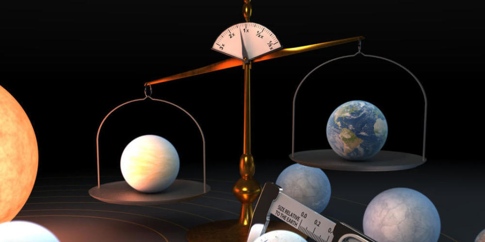 Künstlerische Darstellung des Trappist-1-Planetensystems: Das System beherbergt die grösste Ansammlung von etwa erdgrossen Planeten, die gemäss einer neuen Studie erstaunlich ähnliche Dichten aufweisen.