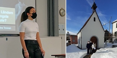 Palotti-Preisträgerin 2021 ist Elaine Tolukan; rechts bei der Preisverleihung mit Rektor Dr. Lukas Krejci und Prorektor Dr. Sebastian Lamm.