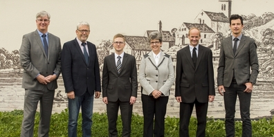 Der Gemeinderat Weesen (v.l.n.r.): Marcel Benz, Alois Bamert, Andreas Bühler, Rita Leuenberger, Bruno Huber, Ignaz Gmür (Gemeinderatsschreiber).