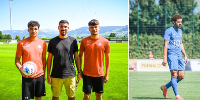 Neuzugänge beim FCRJ: (v.l.n.r.) Cyrill Emch, Sportchef Alessandro Ciarrocchi, Yannis Ryter und Lois Ndema (im Testspiel gegen den FCZ).