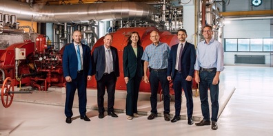 KEZO und Sulzer (v.l.n.r.): Ilja Mikenberg (Global Head Process Solutions Sulzer), Christian Schucan (Verwaltungsratspräsident KEZO), Suzanne Thoma (Executive Chairwoman Sulzer), Daniel Böni (Geschäftsführer KEZO), Simone Riacà (Regional Sales Manager Sulzer), Urs Dubs (Projektleiter KEZO).