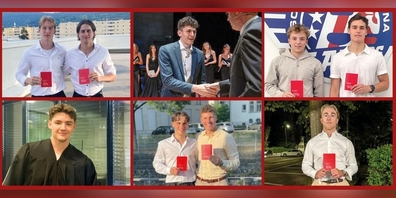 Bestanden! (oben, v.l.n.r.): Ben Toller, Janis Embacher, Dario Zinsli, Matteo Di Lisi und Robin Bisig; (unten, v.l.n.r.): Stefan Ilic, Louis Francfort, Leon Buff und Cyrill Messikommer.