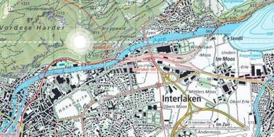 So kommen die neuen Landeskarten daher: Ausschnitt mit Interlaken und Umland.