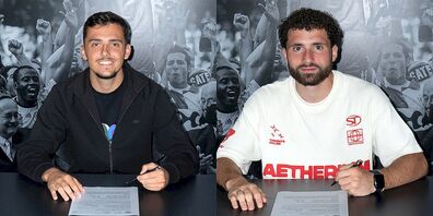 Altin Berisha (links) und Sergio Correia beim signieren ihrer Unterschriften. 