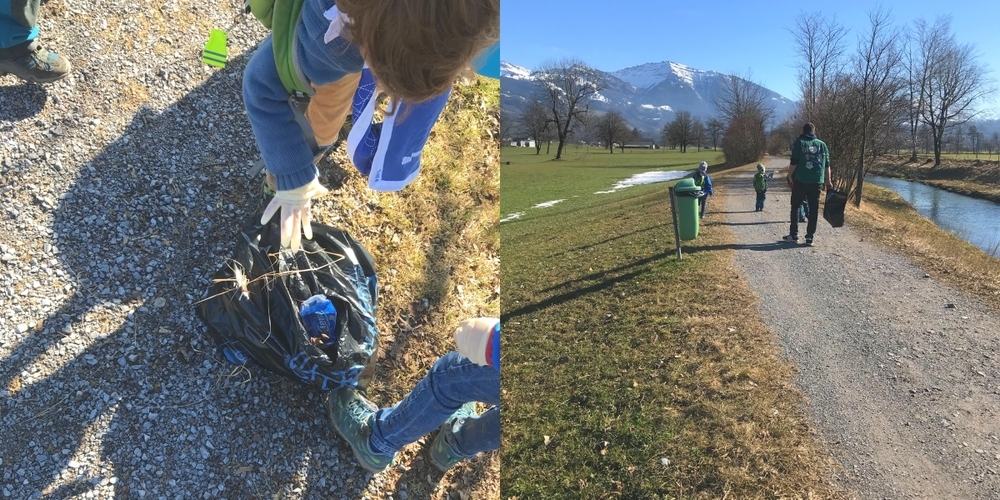 Mit Handschuhen (l.) sammelte die Pfadi Linth in Uznach herumliegenden Abfall und entsorgte ihn richtig.