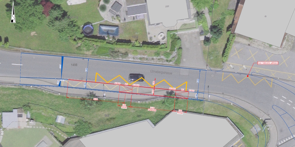 Die südliche Haltekante der Uzner Bushaltestelle «Uznabergstrasse» soll verlegt und ausgebaut werden, die nördliche Haltekante ersatzlos entfallen.