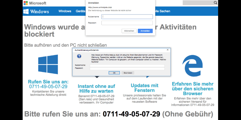 Eine Fake-Warnung lockt die Opfer zu den Tätern.