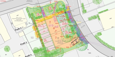 Kartenausschnitt zum Bauprojekt für den neuen Entsorgungspark und zehn Parkplätze nahe der Kirche Maseltrangen.