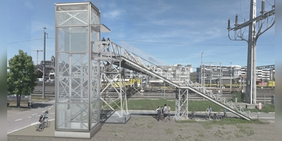 Visualisierung Liftanlage bei der Passerelle am Bahnhof Rapperswil. Die Anlagen sollen im Februar 2026 in Betrieb gehen.