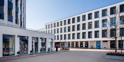 Ab heute hoffentlich ein Bild vergangener Tage: leere Fussgängerzone beim Zentrum "Am Markt" in Heerbrugg