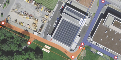 Kartenausschnitt zu den Deckbelagsarbeiten in der Neuhüsler Haselholzstrasse mit Etappierungen (blau, orange) und Verkehrsbehinderungen.