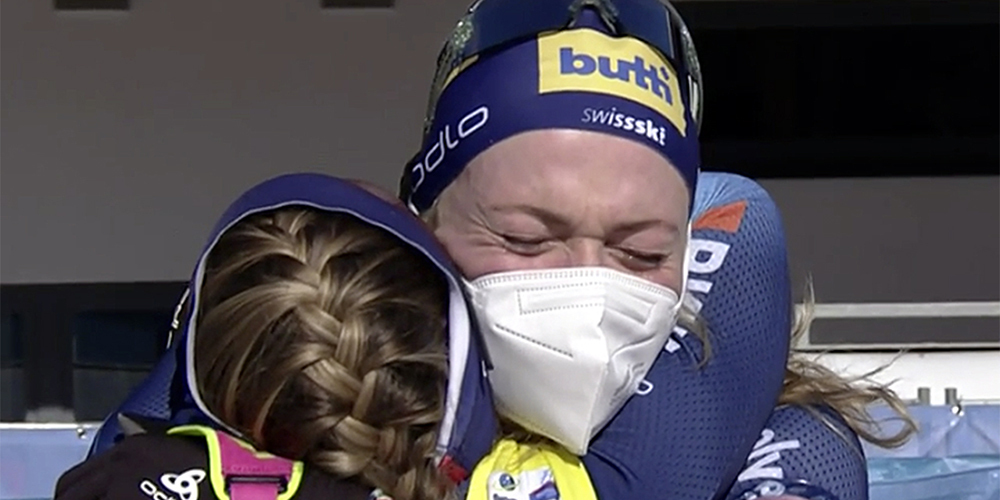 Sie hat es geschafft: Nach der Goldmedaille im Sprint wird Amy Baserga von ihren Emotionen überwältigt.