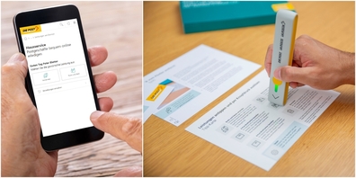 Gewünschte Post-Dienstleistungen können entweder online, mit einem Bestellstift (r.), mit der Post-App oder telefonisch beim Kundendienst angefordert werden.
