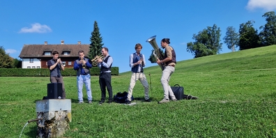 Stimmungsvoll und virtuos –«Schäbyschigg», das sind: Fabian Jud und Guillermo Casillas an der Trompete, Jérôme Müller an der Basstrompete, David Jud an der Klarinette und Tobi Zwyer an der Tuba (v. r. n. l.).