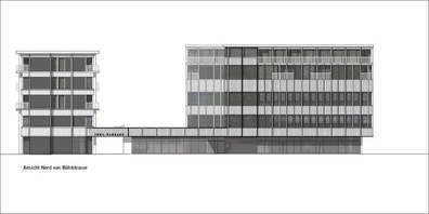 Ausschnitt aus dem Richtprojekt im Überbauungsplan «Jonaport», Ansicht Nord von Bühlstrasse.
