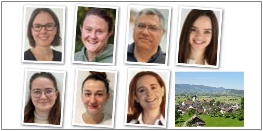 Neu an der Schule Kaltbrunn: oben, v.l.n.r.: Anita Mettler, Fabiana Federli, André Hilal, Janine Rast. Unten, v.l.n.r.: Laura Demarmels, Giulia Locher, Sophie Ross.