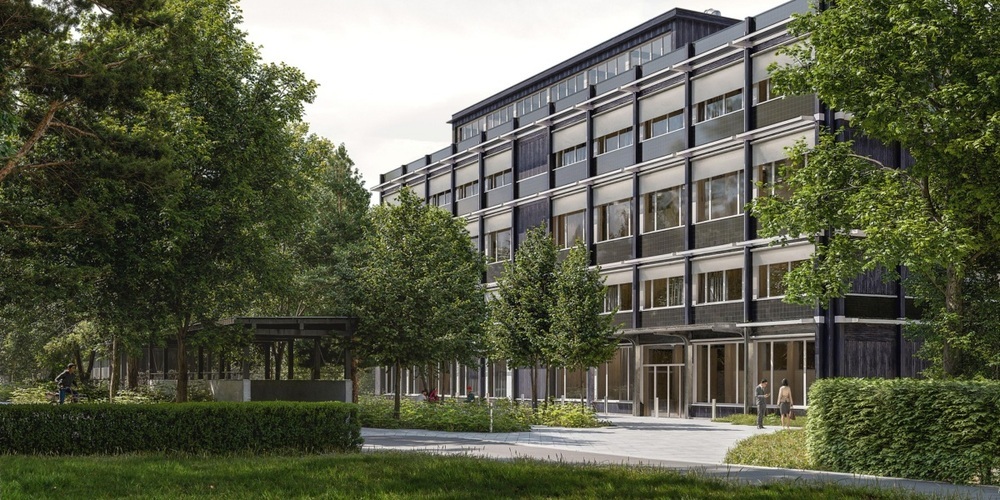 Ansicht der Fassade des neuen Bezirksgebäudes in Hinwil. Die Bauarbeiten starten Anfang September 2025. 