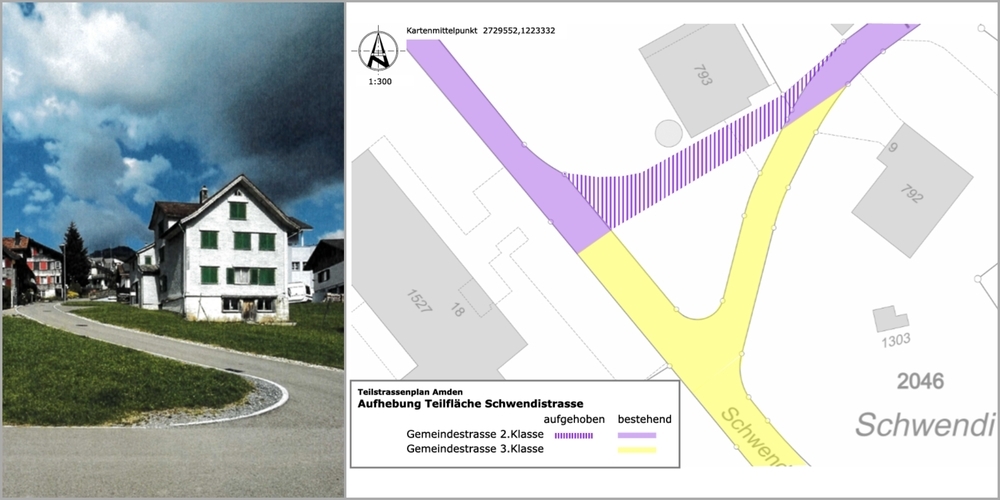 Foto vom 27. August 2025 (l.). Aufhebung Teilfläche Schwendistrasse (r.).