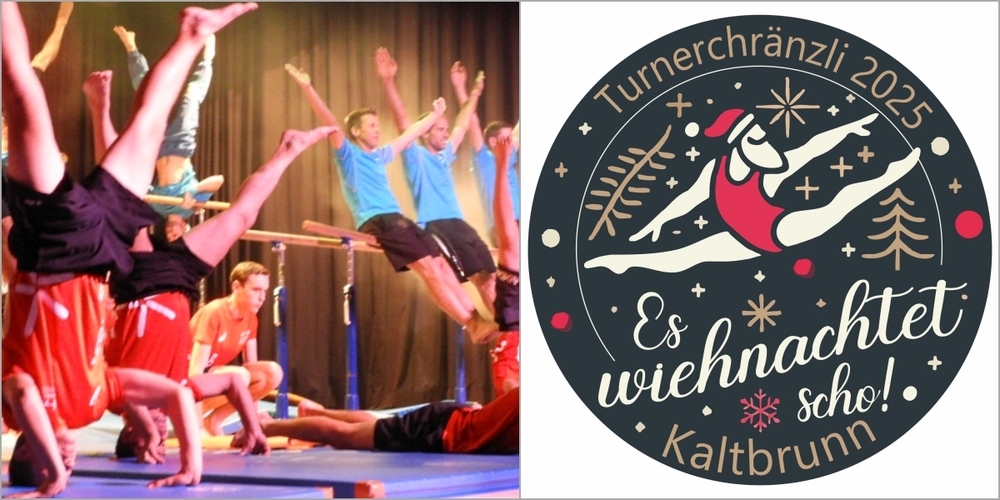 Am diesjährigen Turnerchränzli wird's weihnachtlich. (Archivbild 2019 und offizielles Logo 2025).