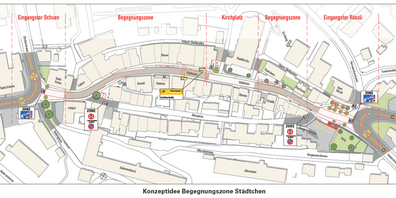 Gemäss Konzept soll in der Begegnungszone im Uzner Städtli die Höchstgeschwindigkeit 20 km/h betragen.