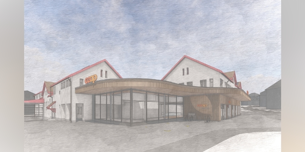 Diese Visualisierungen zeigen, wie der Coop Wattwil – inklusive neuer Fassade und neuem Rollband – nach der Modernisierung aussehen könnte.