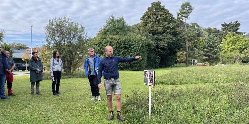 Manuel Speck vom Hausdienst der Kantonsschule Heerbrugg zeigt, wie er mit der Pflege des Schulareals die Biodiversität fördert