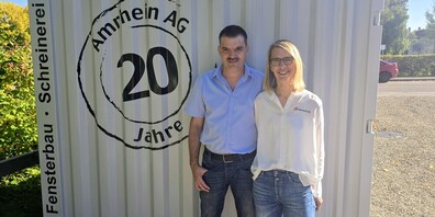 Niklaus und Claudia Amrhein, Geschäftsleitung und Inhaber der Amrhein AG, feiern ihr 20-Jahr-Firmenjubiläum.