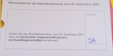 Abstimmungszettel zur Abschaffung des Eigenmietwerts vom 28. September