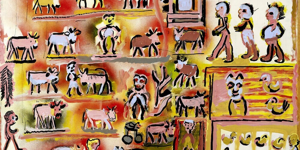 Hans Krüsi (1920–1995), «3 Eidgenossen», 1981, Mischtechnik auf Bristolkarton, 69 x 99 cm, open art museum, Stiftung für schweizerische Naive Kunst und Art Brut, St.Gallen (Ausschnitt)