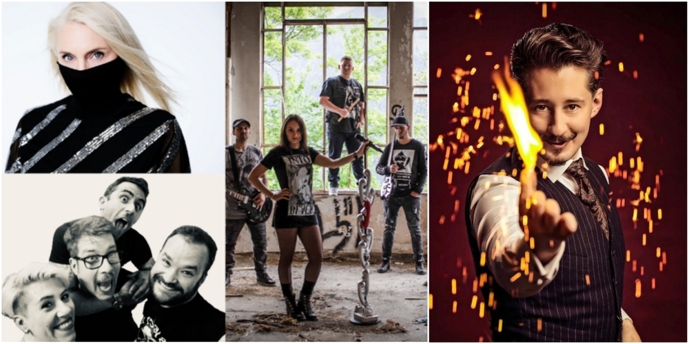 Rocken die Rotfarb im September: Beyond Frequencies (o.l.), Rebels n'Queen (u.l.)  und Walter calls ambulance (m.). Zaubert im Oktober: Rafael Scholten (r.).