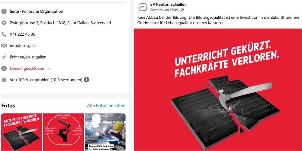 «Unterricht gekürzt. Fachkräfte verloren.» ist eines der Sujets (r.) der SP-Kampagne gegen das St.Galler Sparpaket, dessen Details noch nicht bekannt sind.