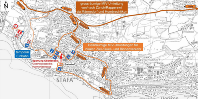 Während der Belagsarbeiten im Oktober bleiben die Goethestrasse und die Oberlandstrasse in Stäfa zeitweise gesperrt.