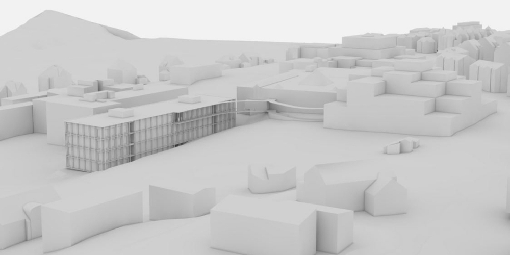 Rendering des geplanten Holzbau-Provisoriums auf dem Rosenberg in St.Gallen für die Universität St.Gallen (HSG).