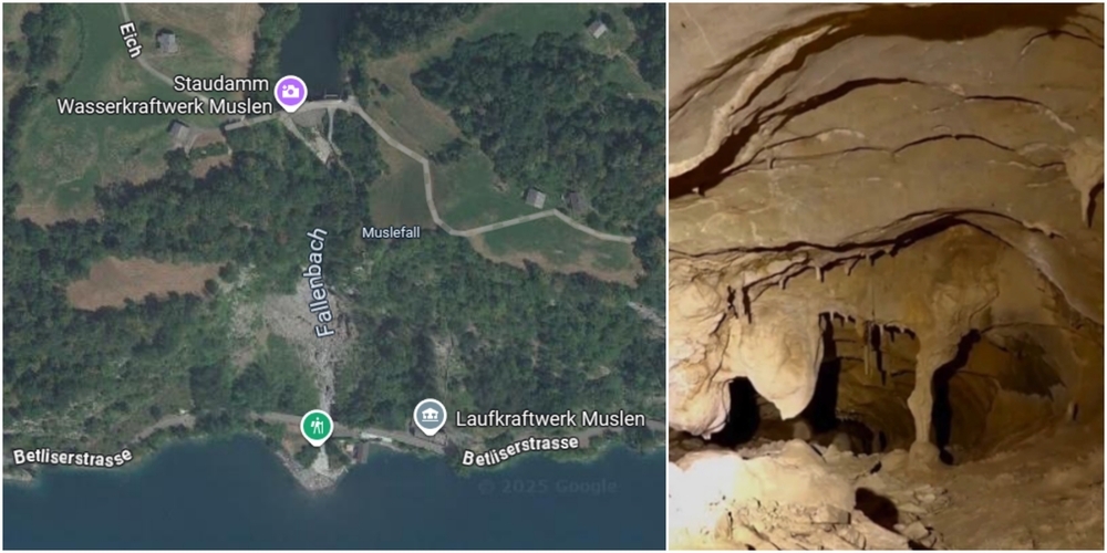 Im Gebiet Muslen über der Betliserstrasse wurde eine Karsthöhle (r., Themenbild) entdeckt. Da erhöhte Steinschlag-Gefahr besteht, wird das Klettern dort vorerst verboten.