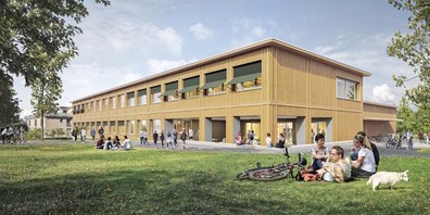 Die in Gommiswald geplante neue Doppelturnhalle mit Schulgebäude soll mit Holz realisiert werden. Am 8. März 2026 kommt der Baukredit an die Urne.