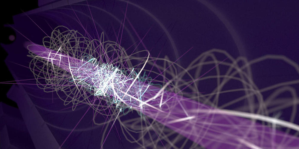 Eine künstlerische Darstellung wie sich ein Anti-Wasserstoffatom in der Alpha-Magnetfalle bewegt, vor (grau) und nach (blau) der Laserkühlung. (Pressebild)