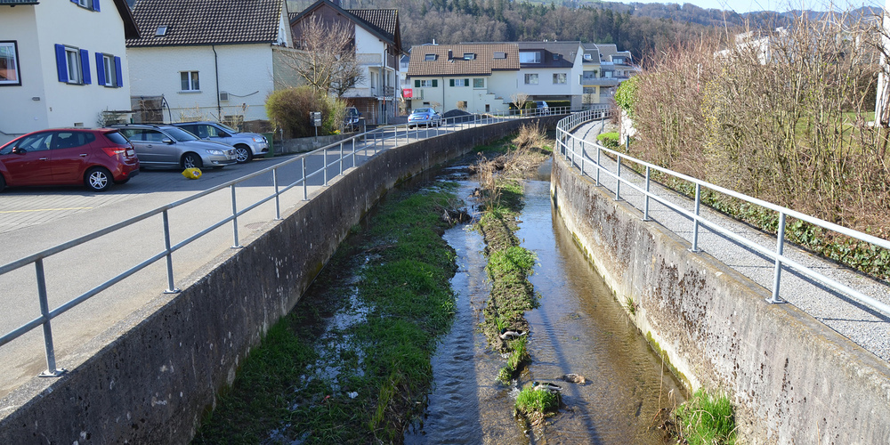 Auch der Canal Grande (Quartier Grütze) wird aufgewertet, vor allem die Bachsohle. Die Breite des Sarenbachs kann hier nicht verändert werden.